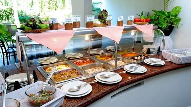 Buffet display in Playa Linda Restaurant at Gamma Plaza Lxtapa