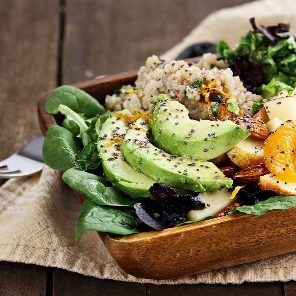 Close-up of a vegan salad served at Falkensteiner Hotels