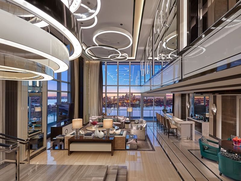 Living room in Presidential Villa at Crown Towers Sydney