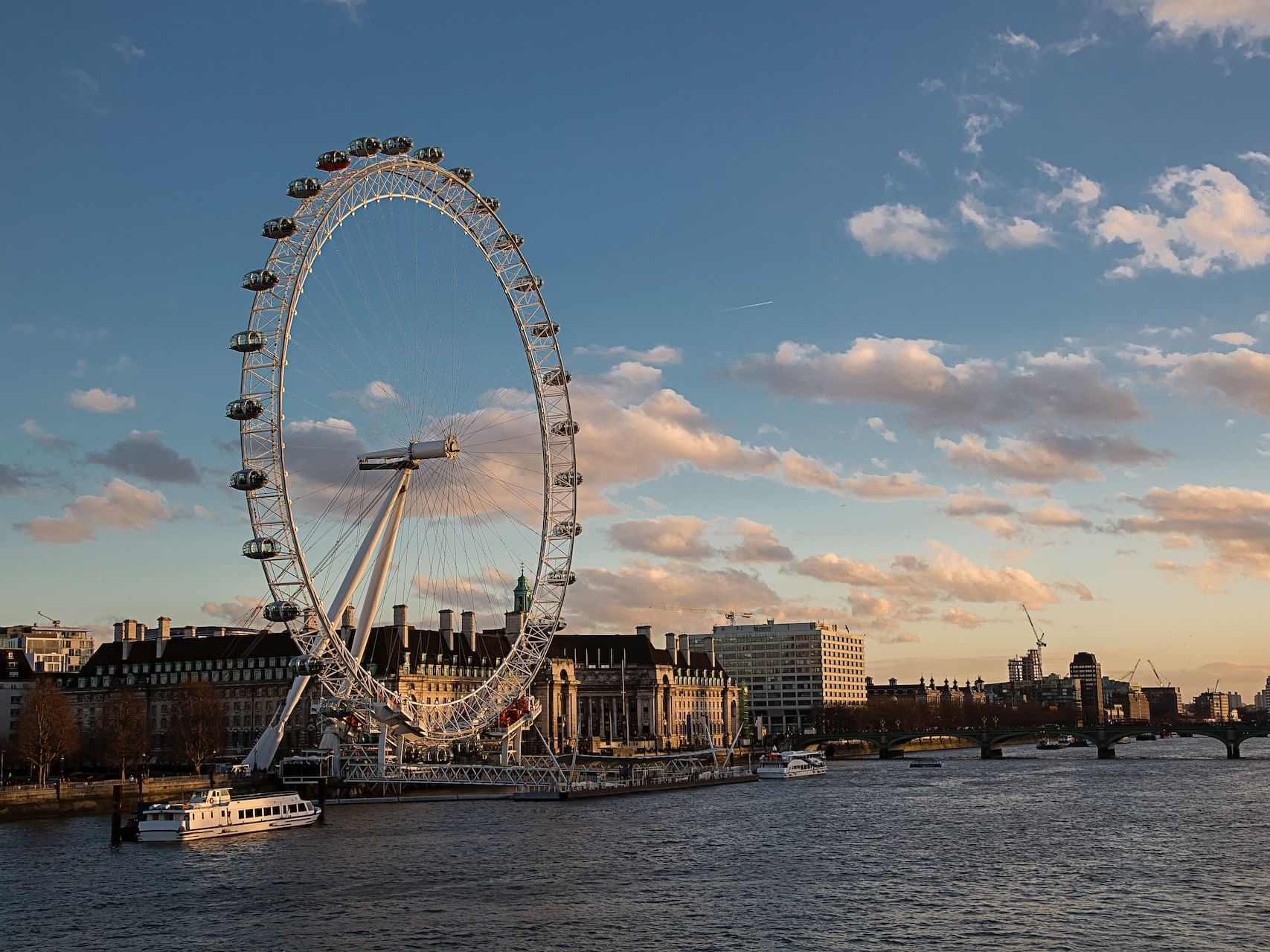 view of the London eye in Southbank London 