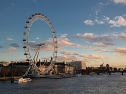 view of the London eye in Southbank London