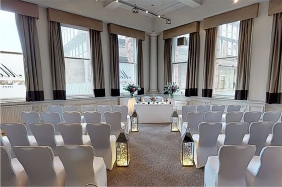 Theater style chair set up in a banquet hall at The Met Hotel Leeds