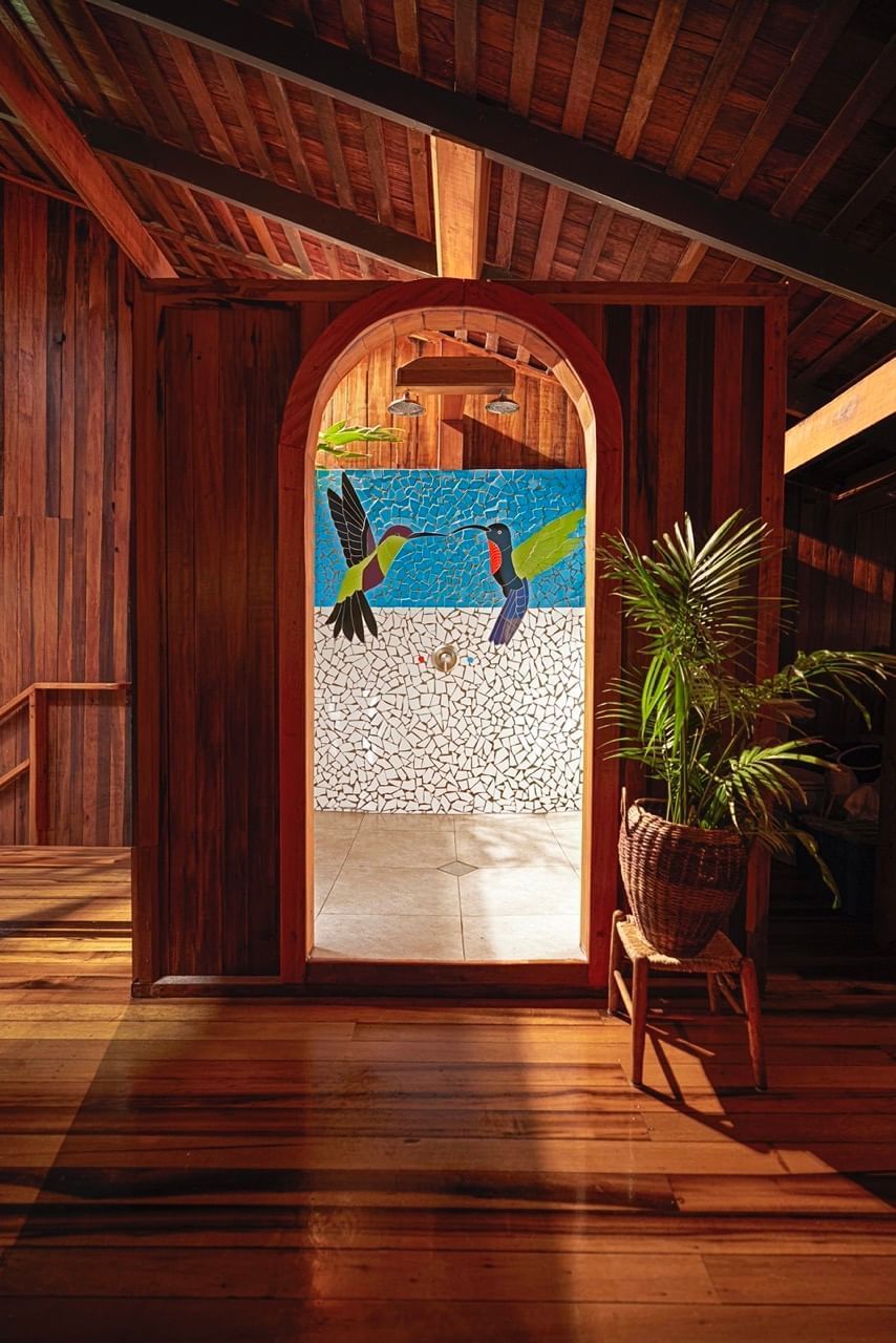 Humming Bird designed shower room in Heritage Suites at Ladera Resort