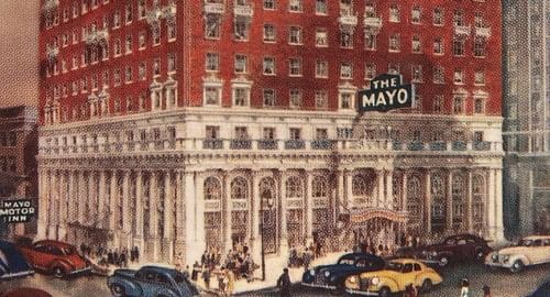 Painting of the hotel & car park at The Mayo Hotel
