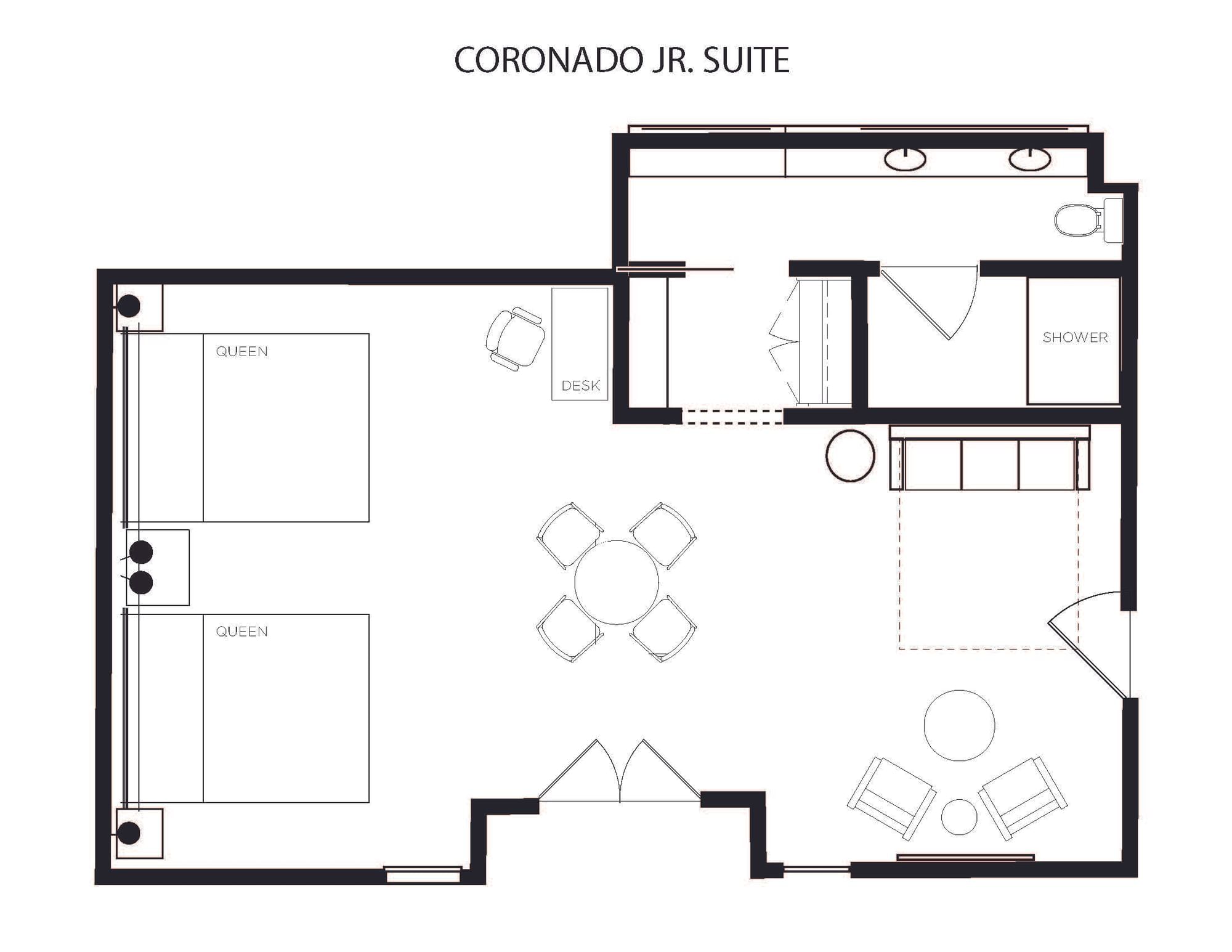a floor plan for a hotel room