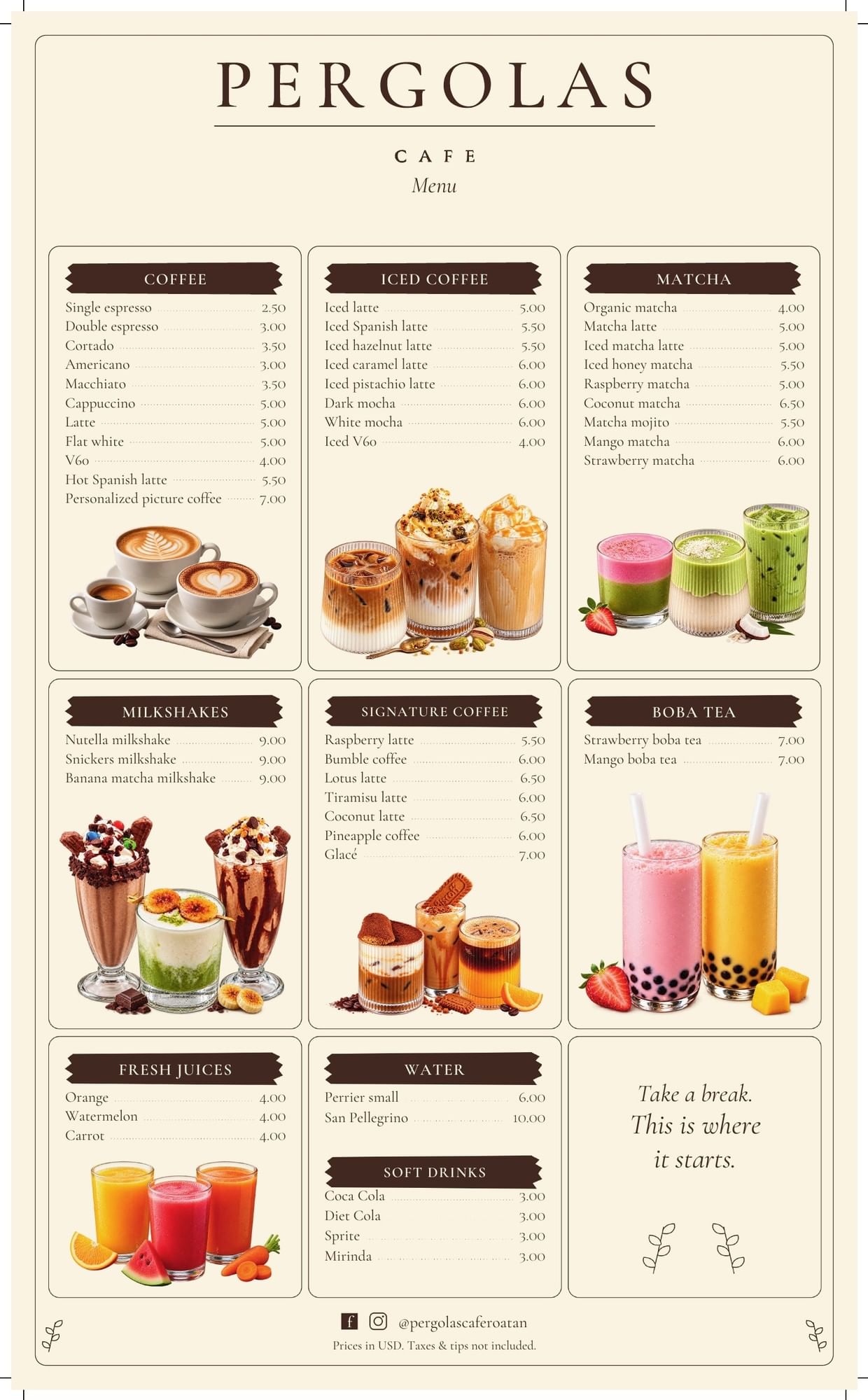 Pergolas Café menu