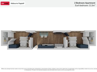 Floor plan of 2 Bedroom Apartment at UniLodge Melbourne Flagstaff.