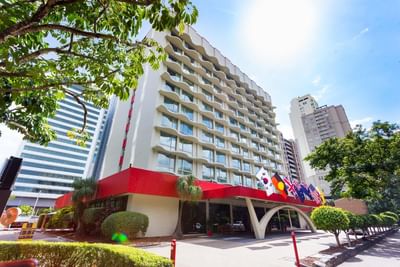 Low-angle view of the exterior of Royal on the Park Hotel