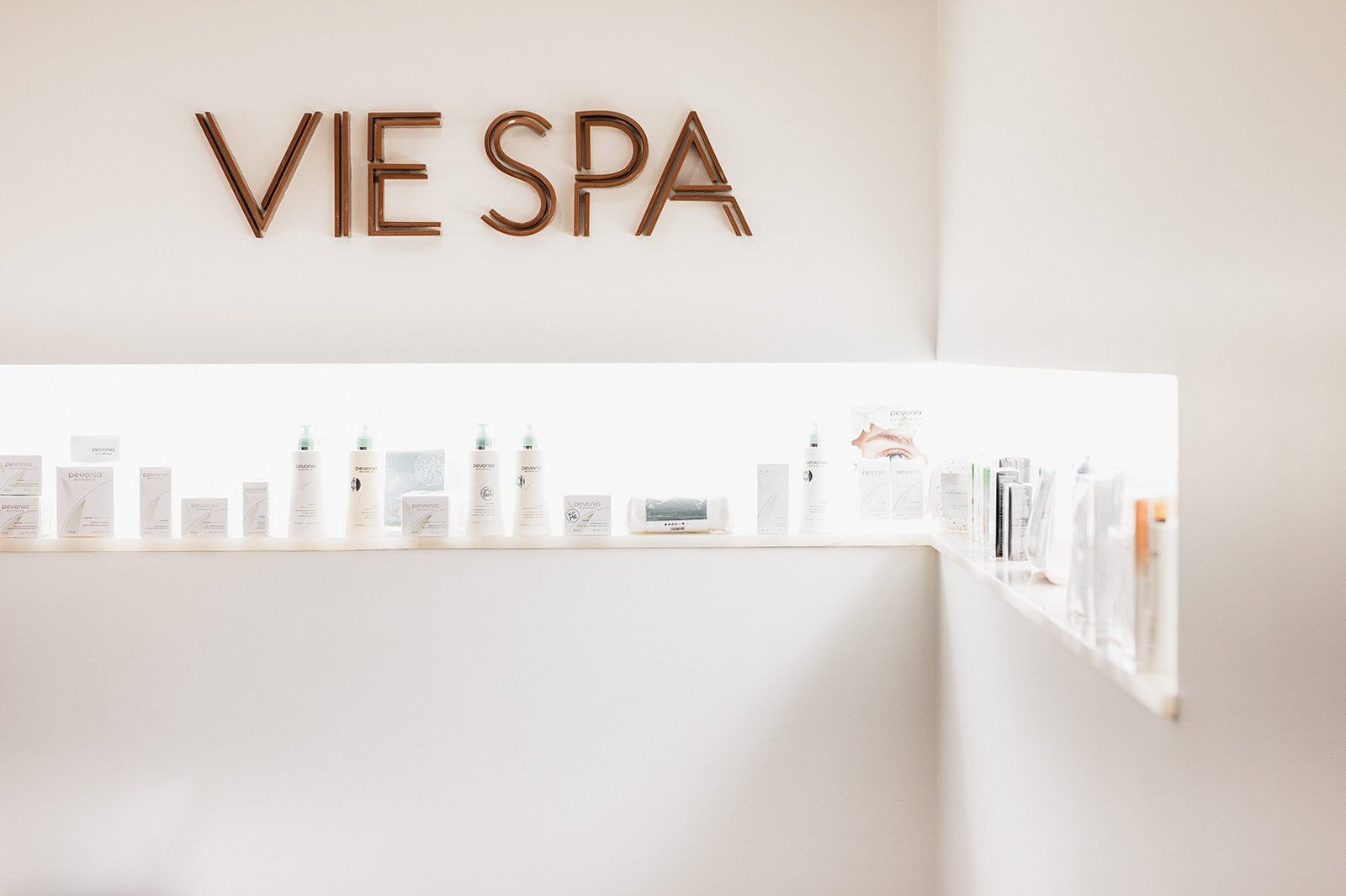 Neatly organized skincare products in Vie spa at Pullman Port Douglas Sea Temple Resort & Spa