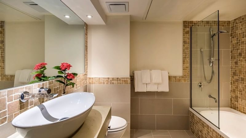 Bathroom vanity in the Garden View room at Warwick Fiji