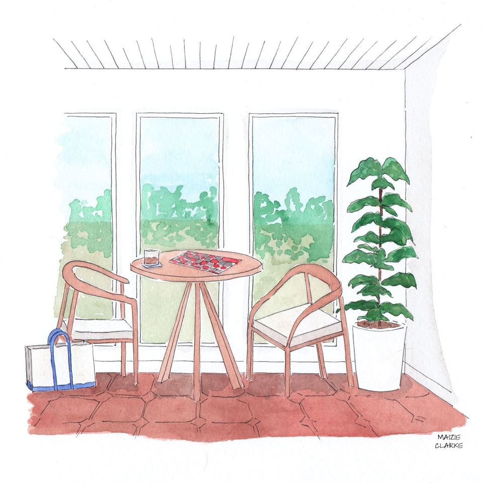 Illustration of a small room with two chairs inviting to plan your events or group meetings at Bardstown Motor Lodge.