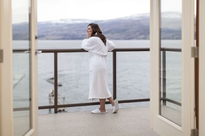 Women looking at lake