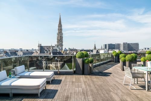 Terrace with transats in Suite Grand Place at Warwick Brussels