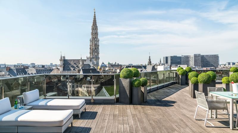 Terrace with transats in Suite Grand Place at Warwick Brussels