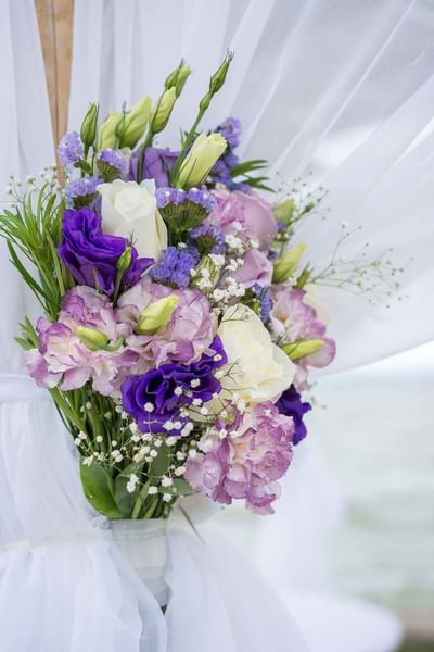 Flower bouquets decoration in a wedding at Buenaventura Grand