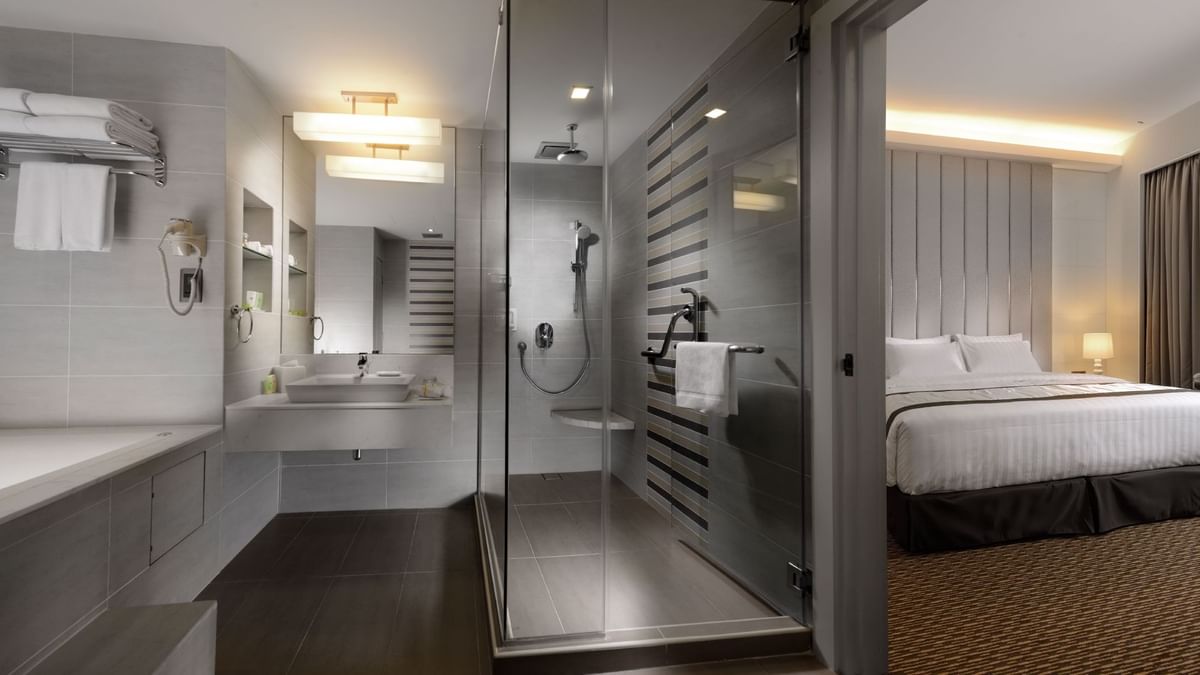 Luxury marbled bathroom vanity area in Royal Villa at The Banjaran Hotsprings Retreat