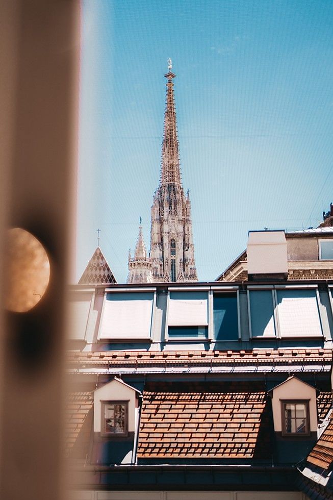 View from the window of the hotel in Vienna to the St. Stephen's Cathedral