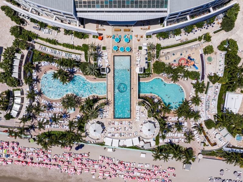 Aerial view of The Diplomat Resort with the beach