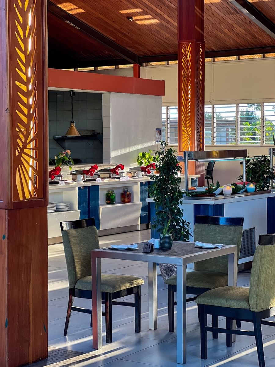 Modern dining room featuring an open-concept buffet area and cozy tables at TokaToka Resort Nadi Fiji