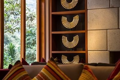 Close up of a shelf decorated with ornaments at Hotel Sumaq