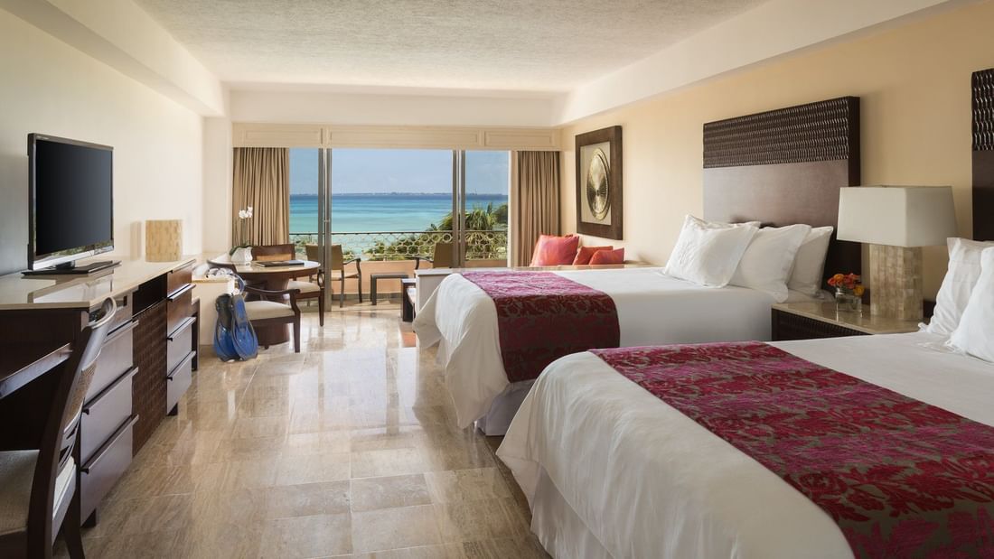 2 Double beds in Ocean Front Suite at Grand Fiesta Americana