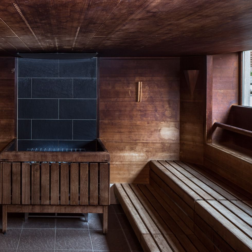 Interior of a vintage Sauna at Falkensteiner Hotels