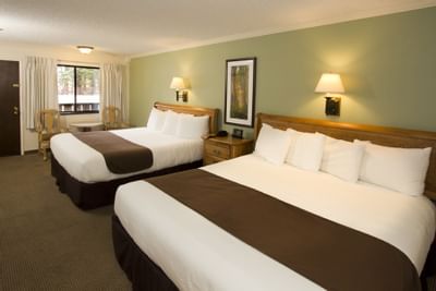 Twin comfy beds & lamps in King Room at Alpenhof Lodge