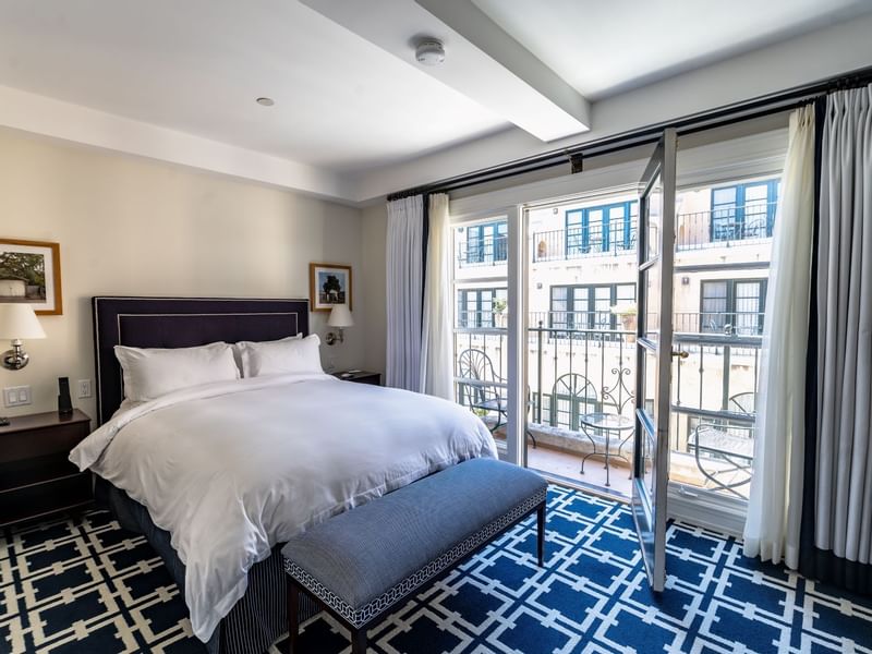 a bed in a hotel room