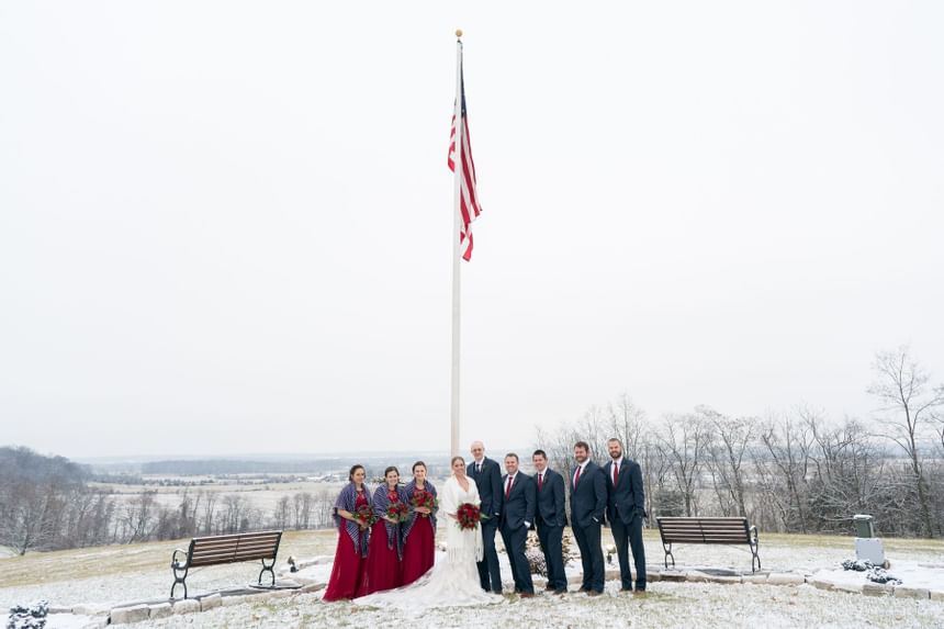 Wedding photo around Gettysburg flagpole.