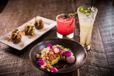 fancy dinner dish with cocktails