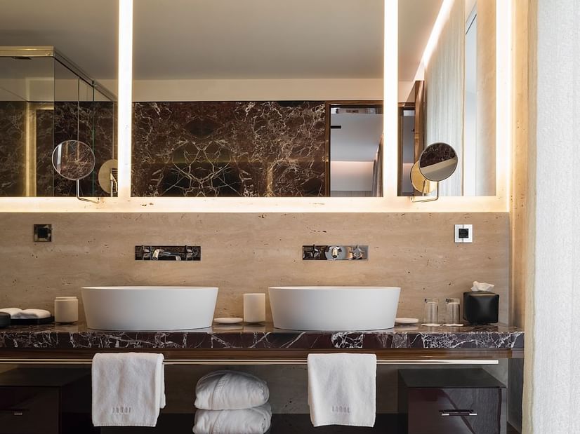 Bathroom with vanity in Corner Suite 7 at Fendi Private Suites