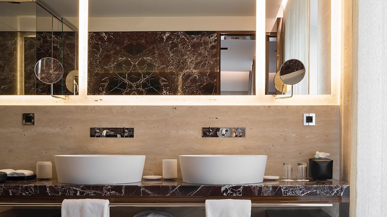 Bathroom with vanity in Corner Suite 7 at Fendi Private Suites