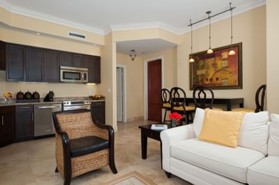 Living room and pantry area in Deluxe suites at Windsong Resort On The Reef