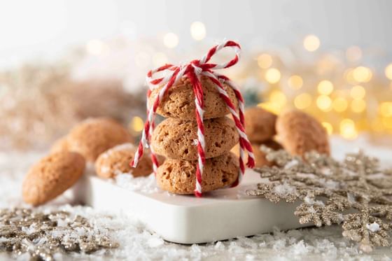 Close-up of a stack of cookies arranged for Christmas at The Danna Langkawi