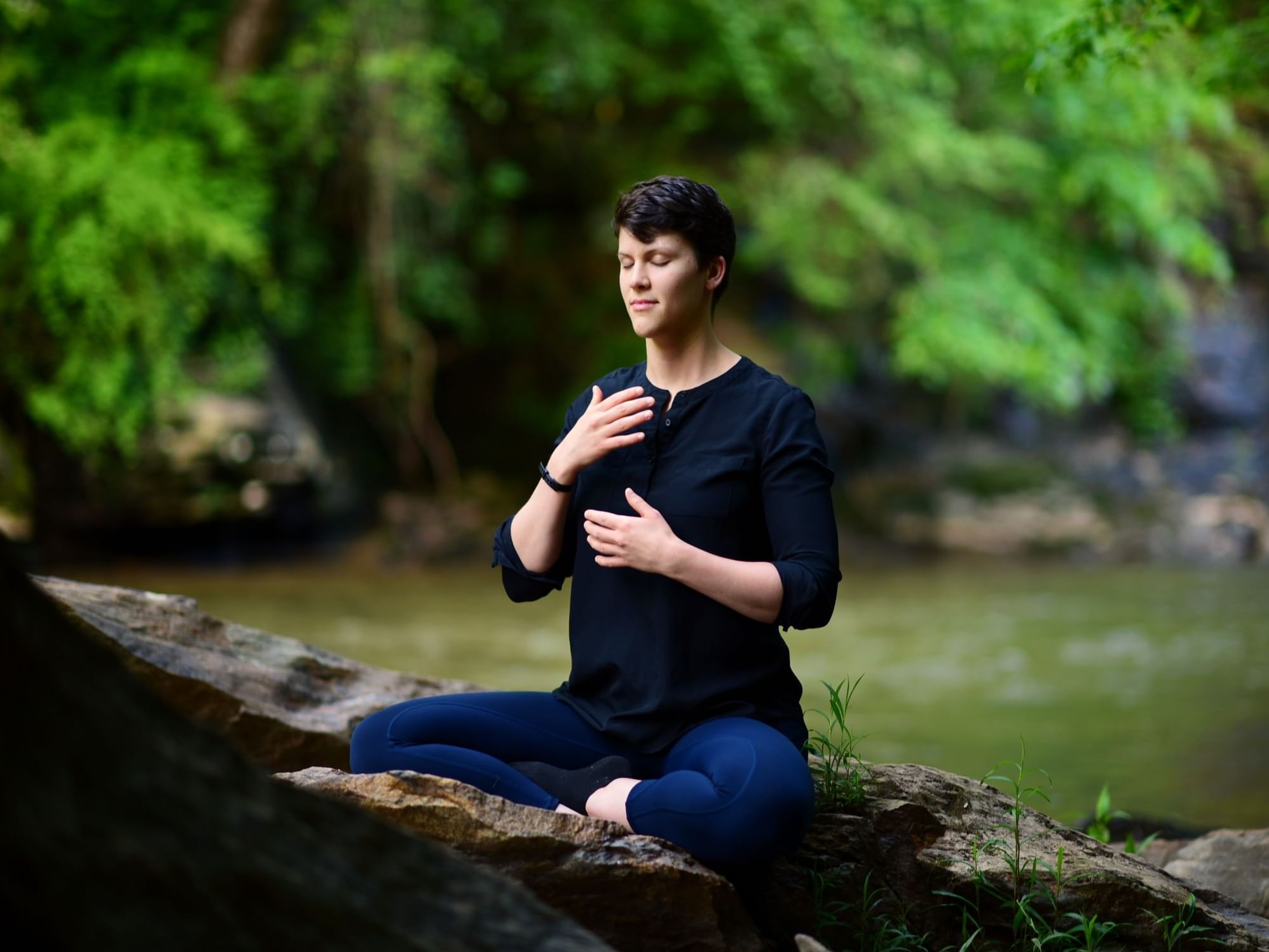 Man meditating at Finding Your True Self Retreat, Honor’s Haven