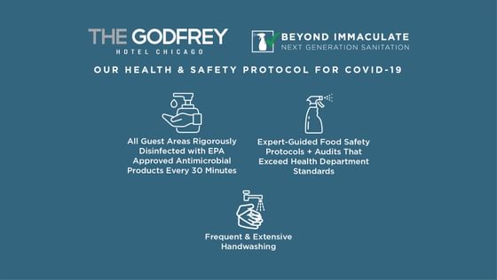 Banner for COVID - 19 safety protocol at Godfrey Hotel Chicago