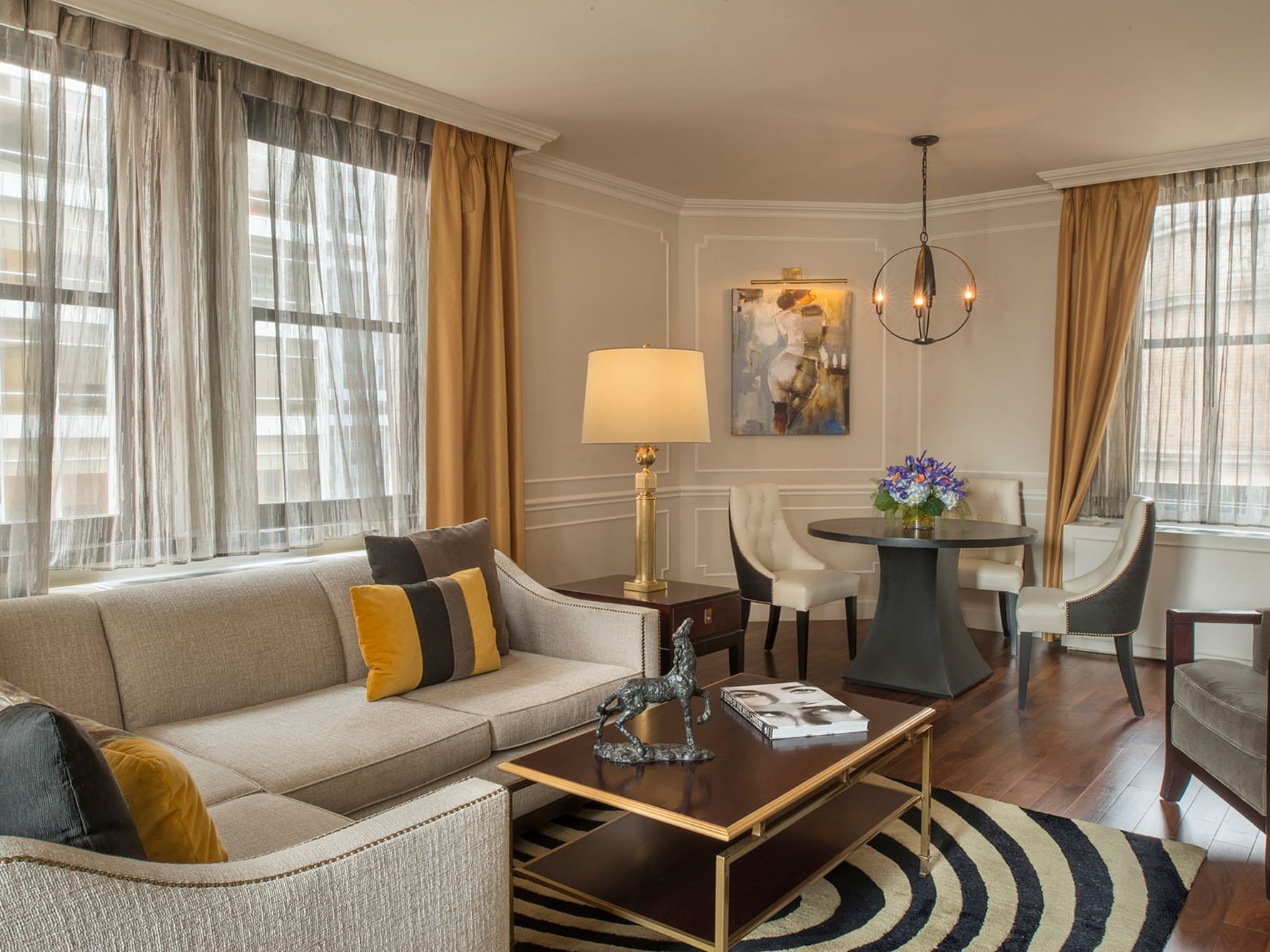 Living area and dining table in Jane Suite at Warwick New York