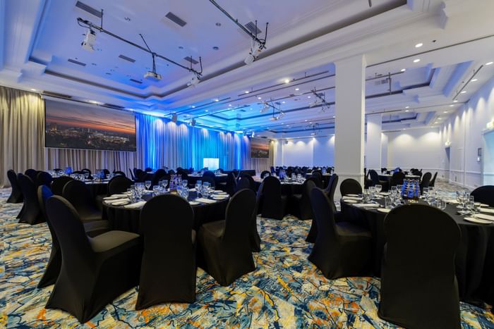 Banquet set-up in Hindley Ballroom at Hotel Grand Chancellor Adelaide
