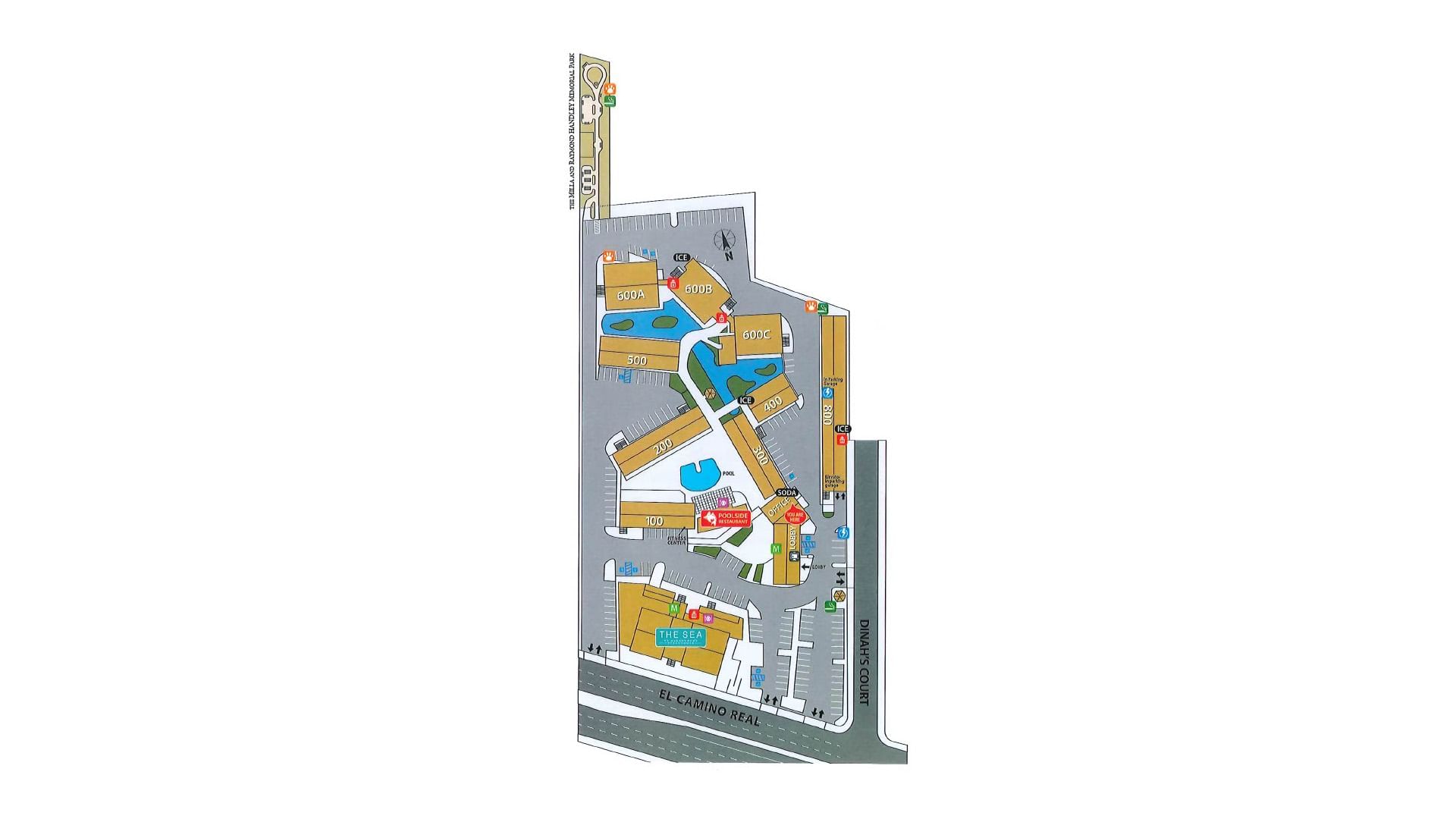A floor plan of the hotel at Dinah's Garden Hotel