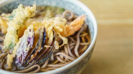 Closeup of a served Soba dish at Amara Hotel Shanghai