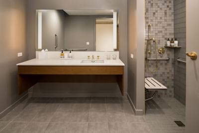 bathroom with vanity and access