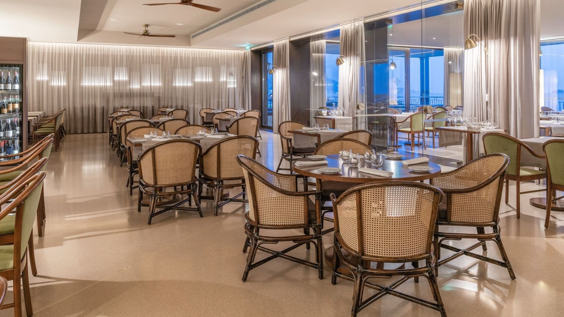 Dining area overlooking the sea in Balcony restaurant at Grand Hotel Açores Atlântico