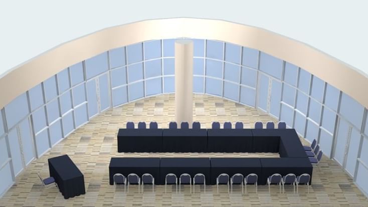 Illustration of Marine Room with U-shape table set-up and patterned floor at Novotel Sydney Olympic Park