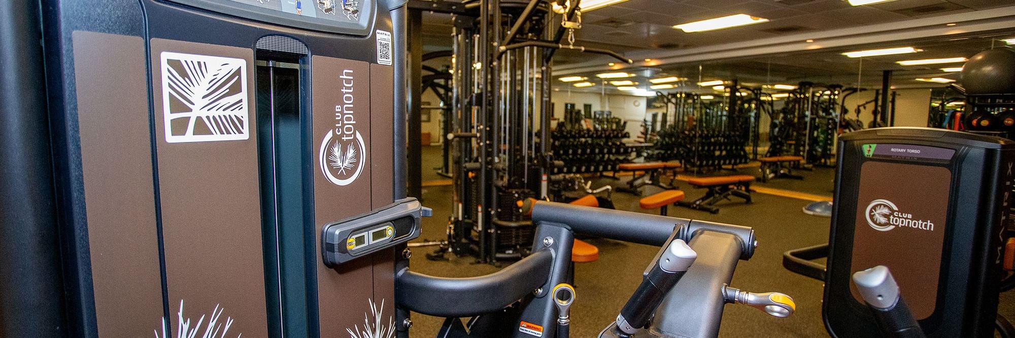 Weight machines in the Topnotch Resort fitness center.