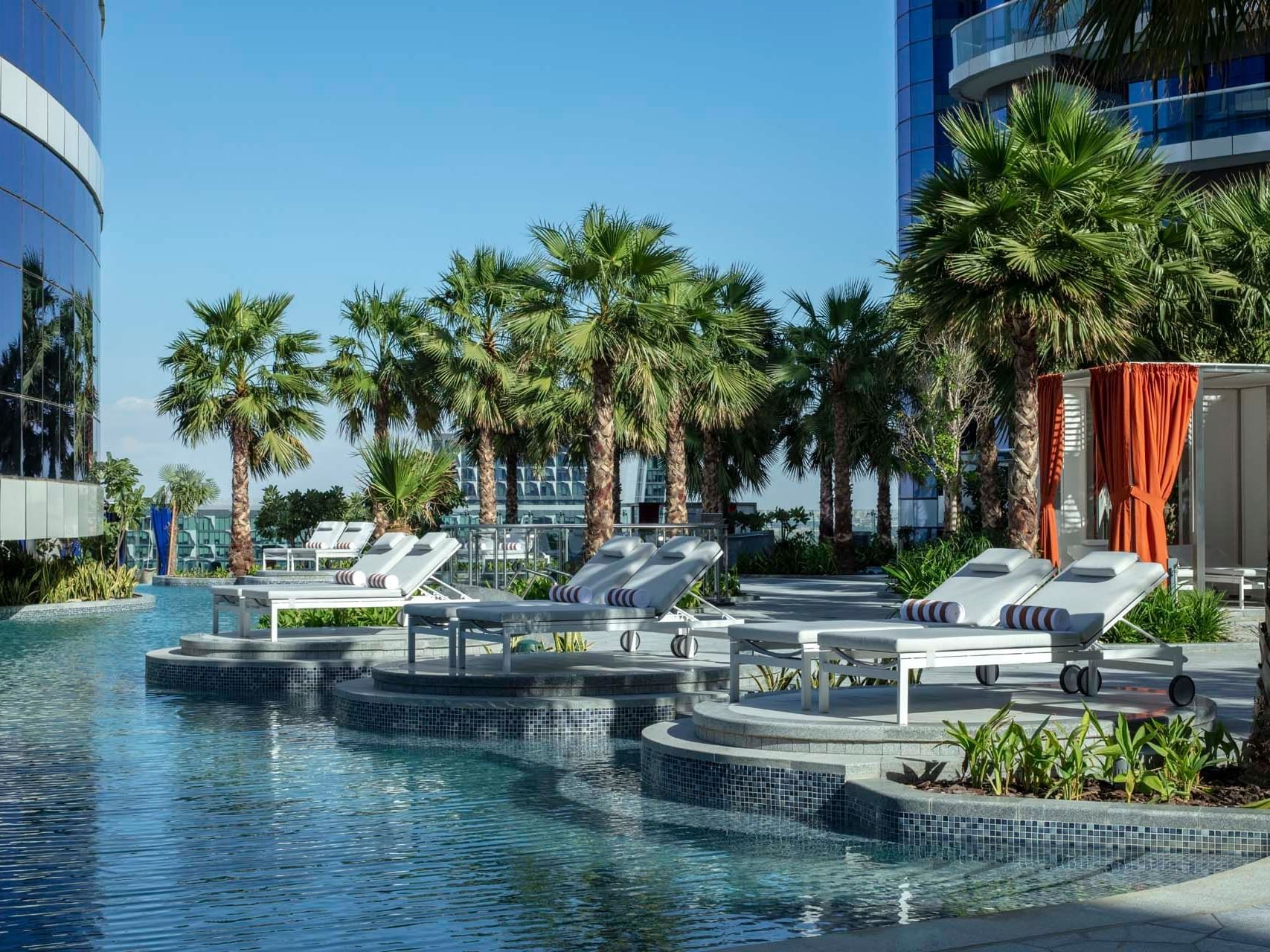 Pool deck with pool beds at Paramount Hotel Dubai