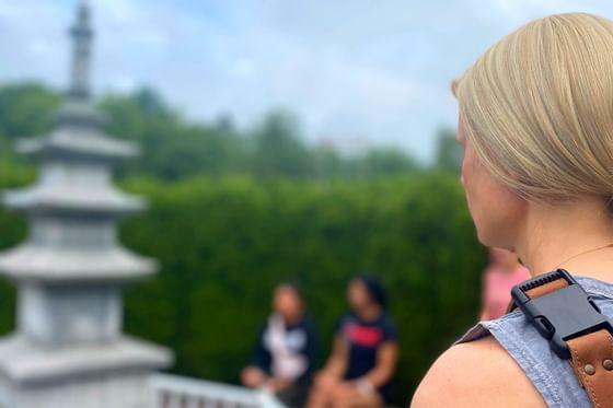 Close-up of a lady at a tower near Honor’s Haven Retreat