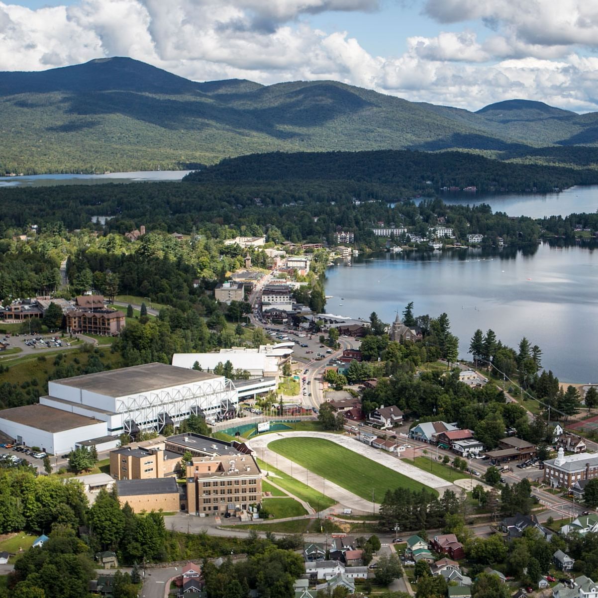 aerial view of the village of lake placid