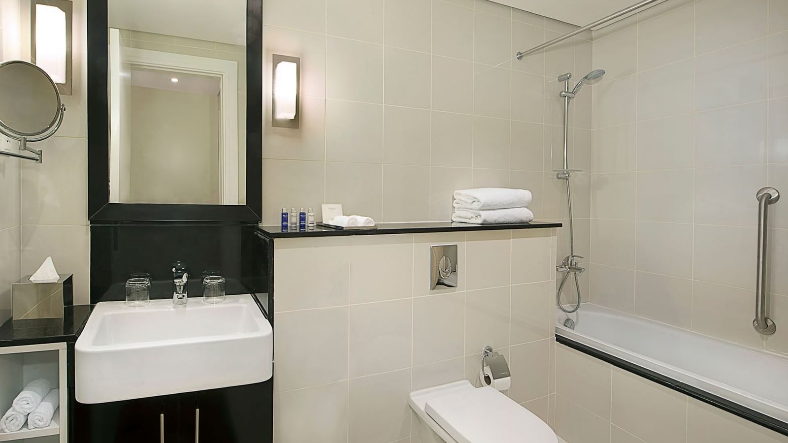 Bathroom Vanity & bathtub in Two Bedroom Suite suite at DAMAC Maison Cour Jardin