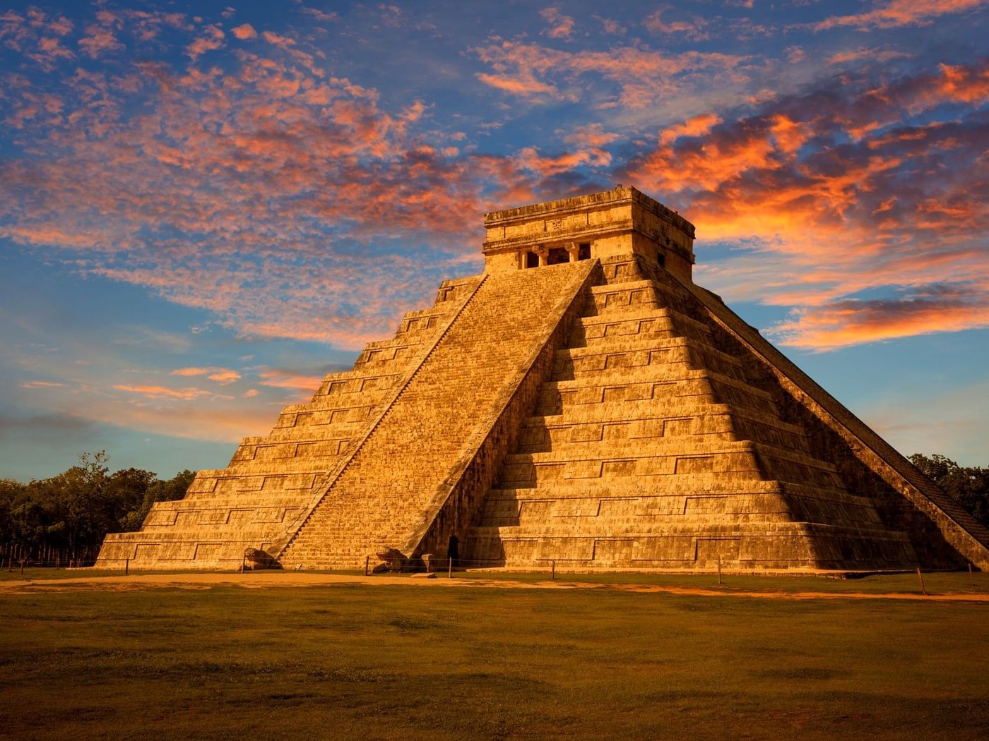 Distant view of Chichen Itza pyramid near FA Hotels & Resorts
