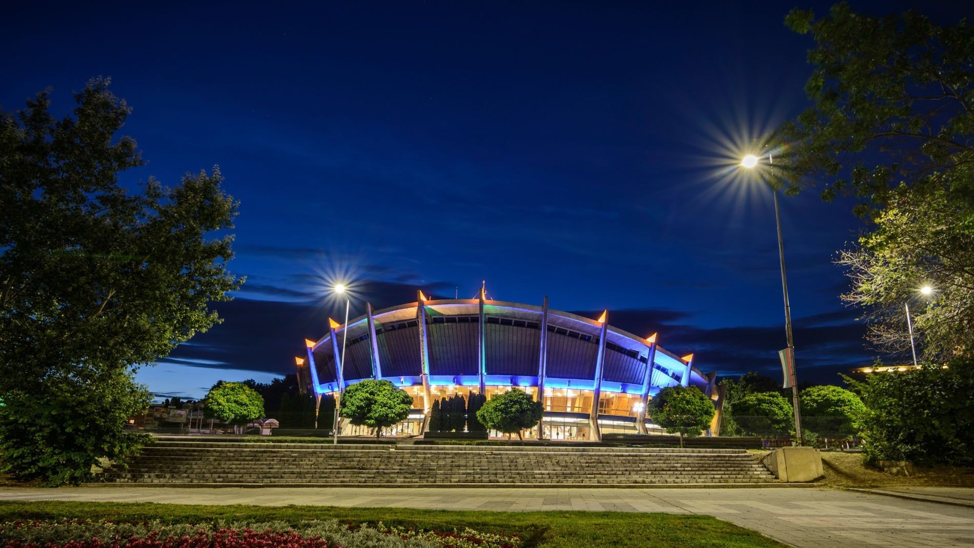 Palace of Culture and Sports in night sky near Camino Real Aeropuerto Mexico